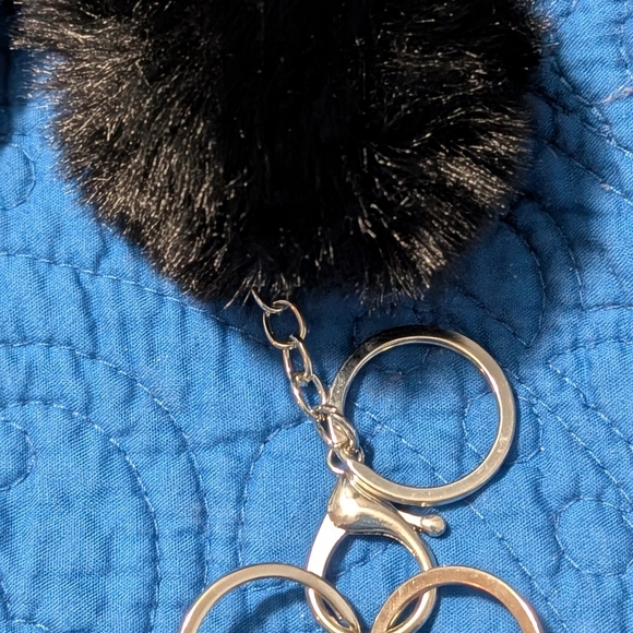 Keychain Or Bag Charm Black Fur Pom Pom Keychain - Picture 7 of 14